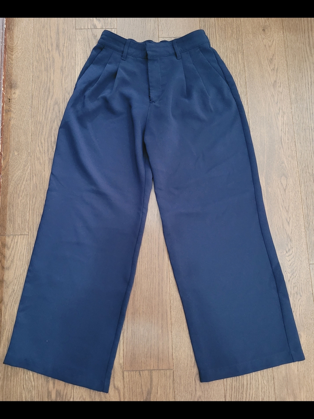 Navy Wide-Leg Pleated Pants